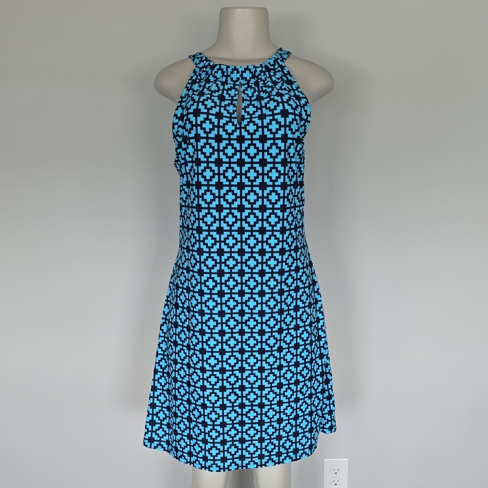 Jude Connally blue/navy geometric print sleeveless dress-L